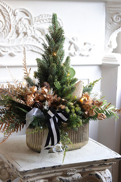 Jerusalem Gold, świąteczny stroik z choinką LED, wys.47cm 