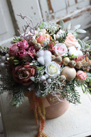 Beigenata LED, flowerbox świąteczny z bawełną