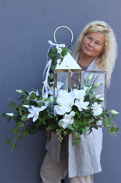 Angelo Garden White Lux, komplet dekoracji nagrobnych, bukiet + lampion 