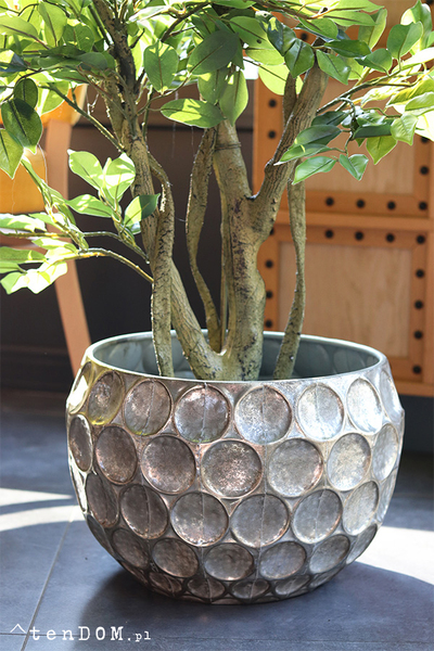 Fikus Benjamin F Silver, sztuczna roślina w metalowej donicy