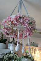 Różowa Hortensja, wianek sufitowy wielkanocny, śr.56cm