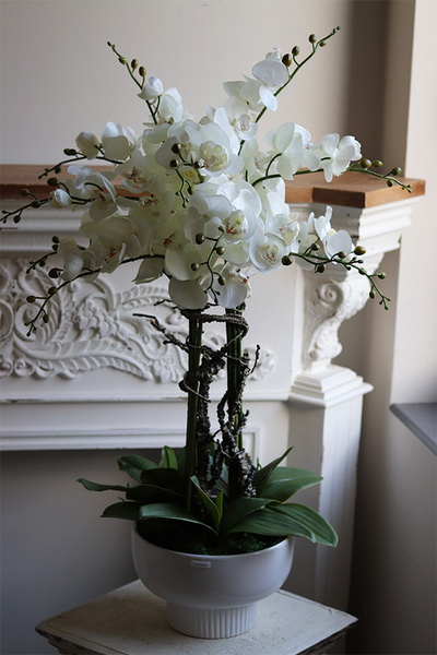 Japandi Orchid Big, sztuczny storczyk w ceramicznym pucharze