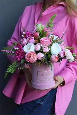 Pinacolada, różowy flowerbox welurowy, wys.36cm