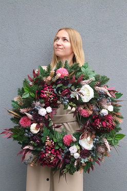 Merlot 2, jesienny wieniec nagrobny z dyniami, śr.68cm 