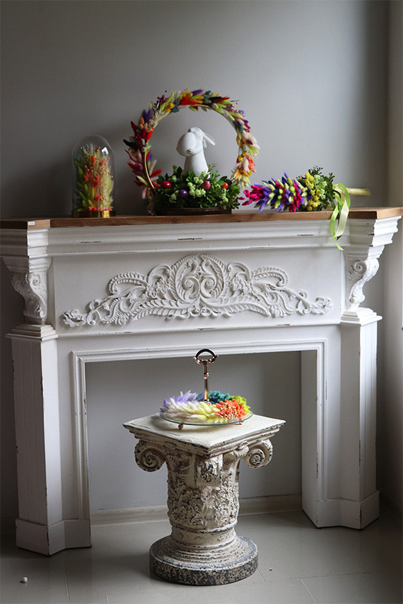 Boho Rainbow, wielkanocny stroik z suszem i zającem