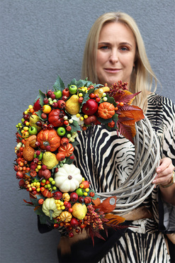 Jesień w Pełni Orange, asymetryczny jesienny wianek, rozp.40cm