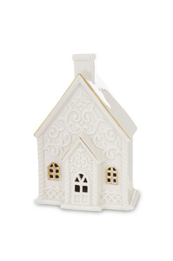 Glamour XMAS, domek ceramiczny lampion LED F, wys.17cm