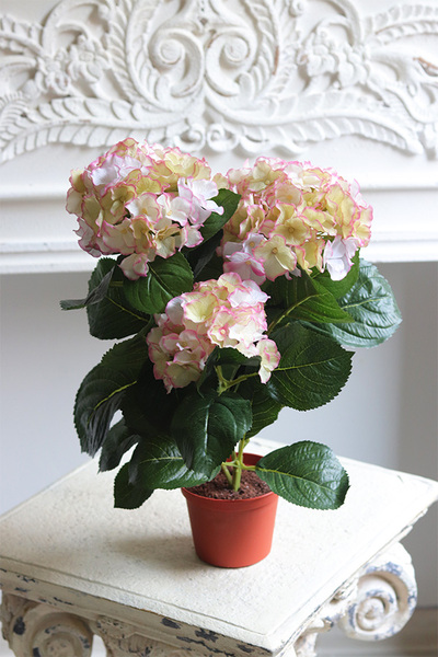 doniczkowa hortensja Kremowo-Różowa, wysokiej jakości sztuczne kwiaty