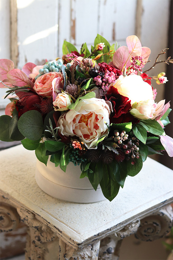 Beatrina, welurowy flowerbox, wys.23cm + wystające elementy