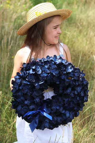 Granatowa Hortensja, ciemny wianek z hortensji