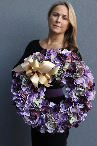 Hortensja Fiolet, kwiatowy wianek na drzwi