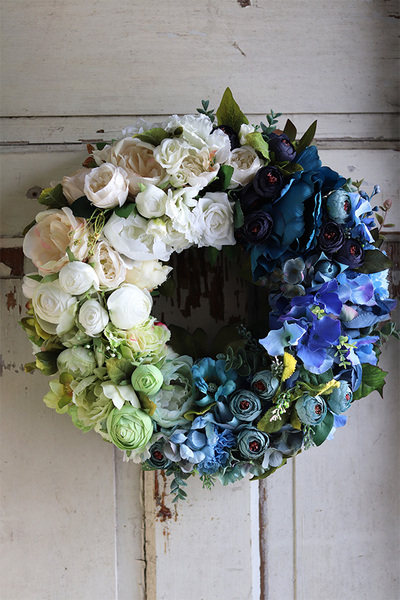 Caryca Blue & Green, efektowny wianek na drzwi, śr.40cm  