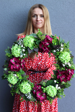 dekoracyjny fioletowo-zielony wianek, W Hortensjach, śr.52cm