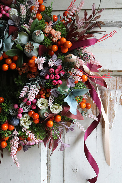 jesienny kwiatowy wianek, Sara, śr.36cm 