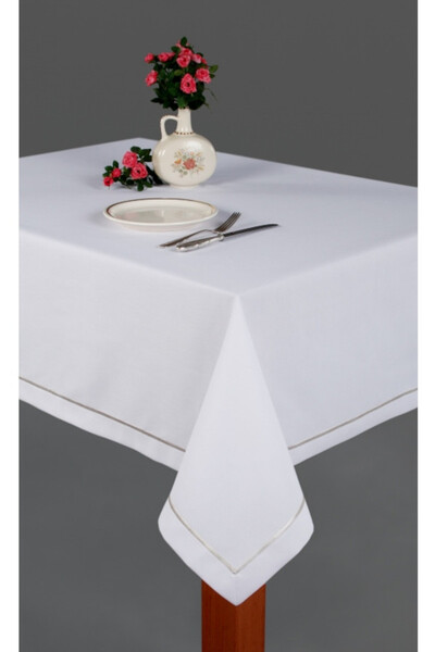 Sara, obrus biały gładki z lamówką