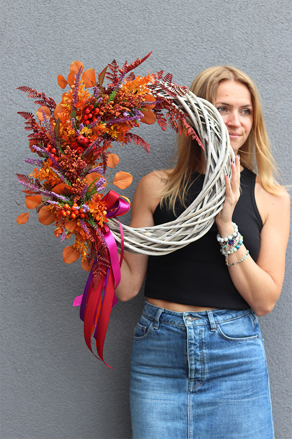 Agnes Autumn, asymetryczny jesienny wianek, rozp.48cm