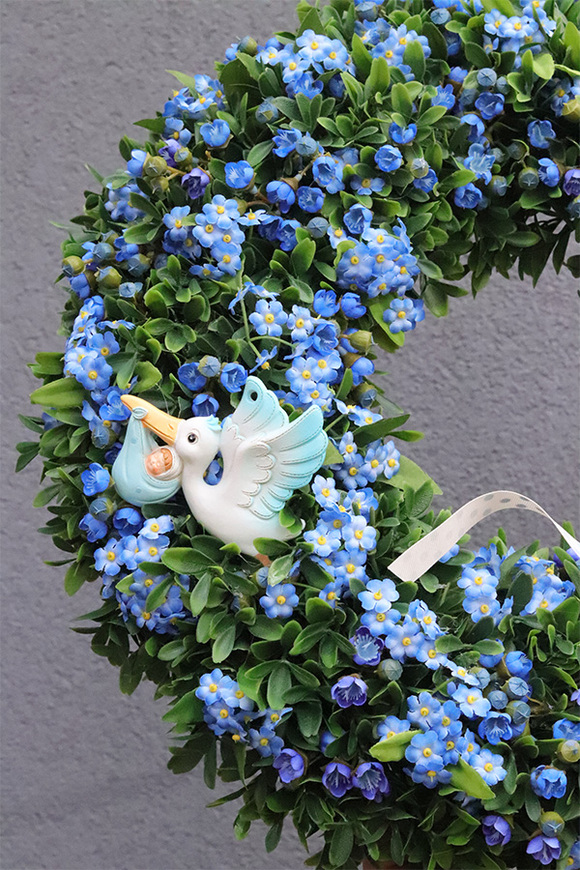 Niezapominajki Baby Blue, wianek dekoracyjny na drzwi