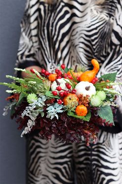 Grządki, jesienna kompozycja z dyniami, wym.16x32cm