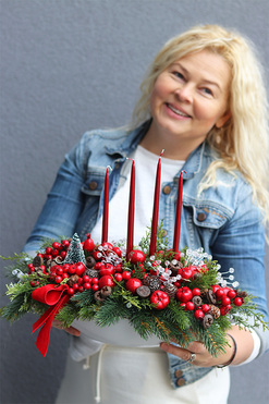 stroik zimowy na stół, Karminowy Laos Deluxe LED, wys.30cm 