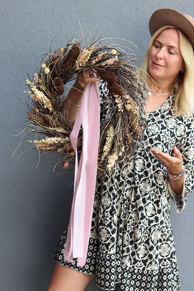 Jesienne Trawy, dekoracyjny wianek z suszem