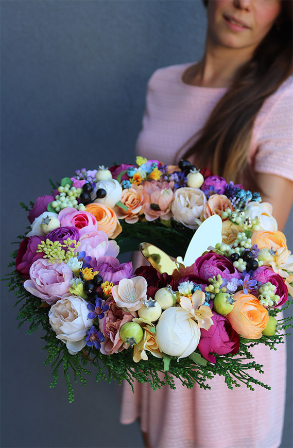 Letni Motyl, barwny wianek dekoracyjny, śr.29cm