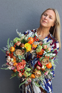 Jesienna Pokusa, jesienny wianek z dyniami i wrzosem, śr.42cm  