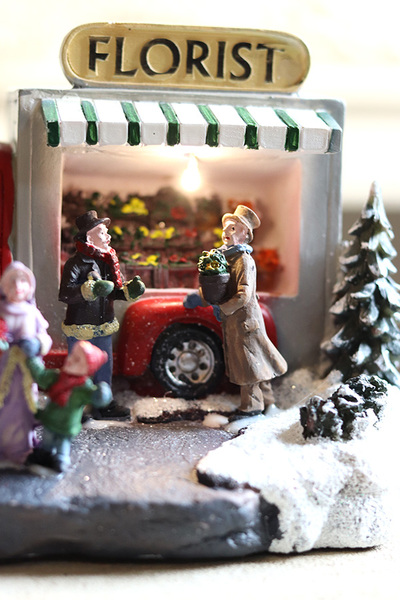 scenka świąteczna stragan kwiatowy LED