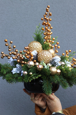 Zima w Złocie, komplet dekoracji nagrobnych, kompozycja + bukiet