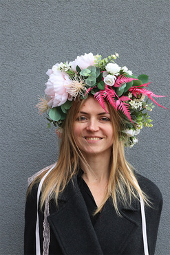 Trele Natural, kwiatowy wianek na głowę z peoniami, rozmiar uniwersalny