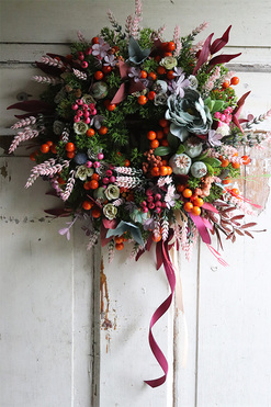 jesienny kwiatowy wianek, Sara, śr.36cm 