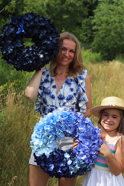 Blue Hydrangea, wysokiej jakości wianek z hortensjami