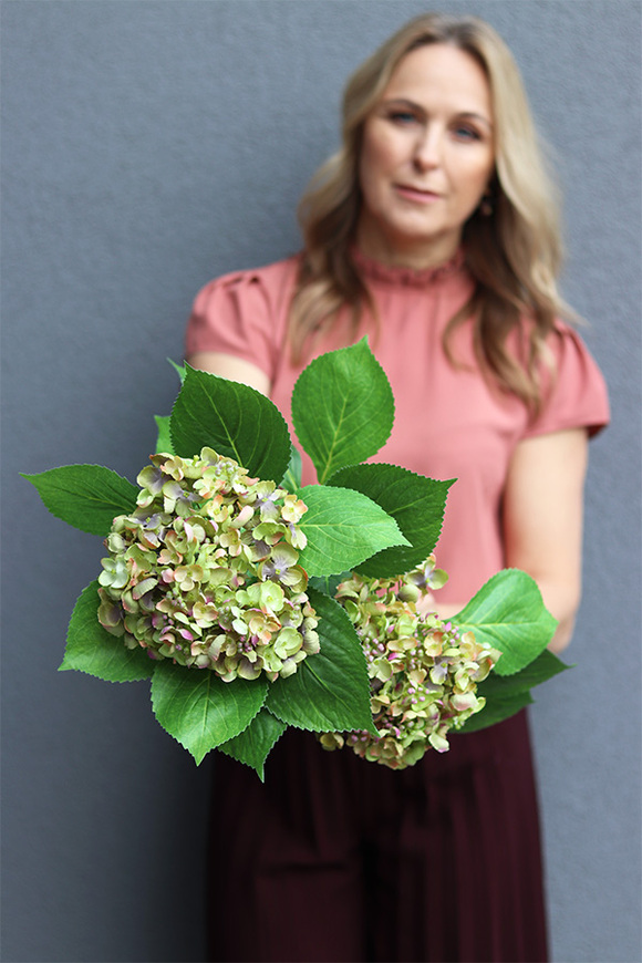 Green Hydrangea, gałązka sztuczna hortensja