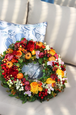 Ogrodowa Orangina,  jesienny wianek na drzwi, śr.40cm  