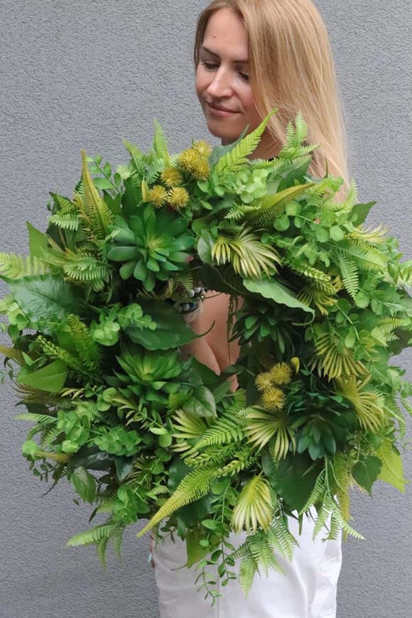 Exotic Green, zielony wianek na drzwi z sukulentami