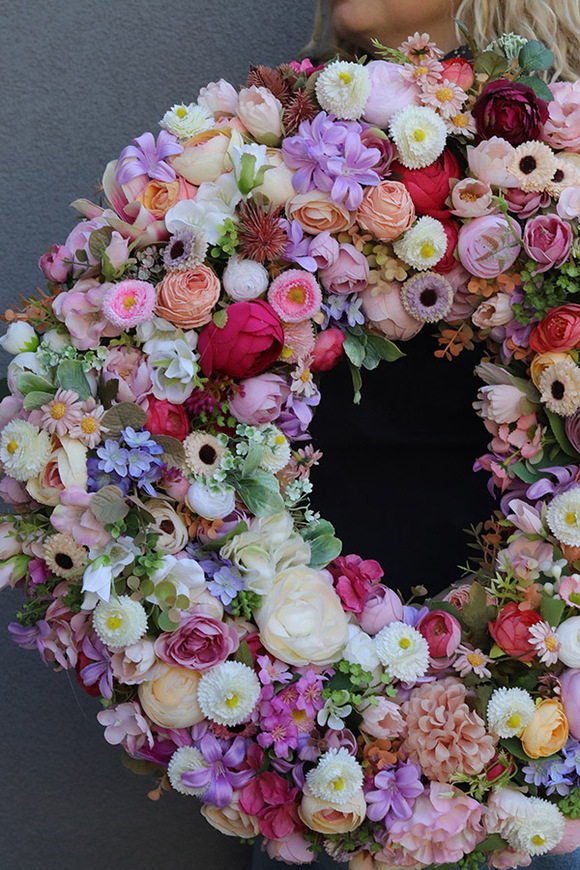 Perrasa Pink & Violet 2, bogaty kwiatowy wianek