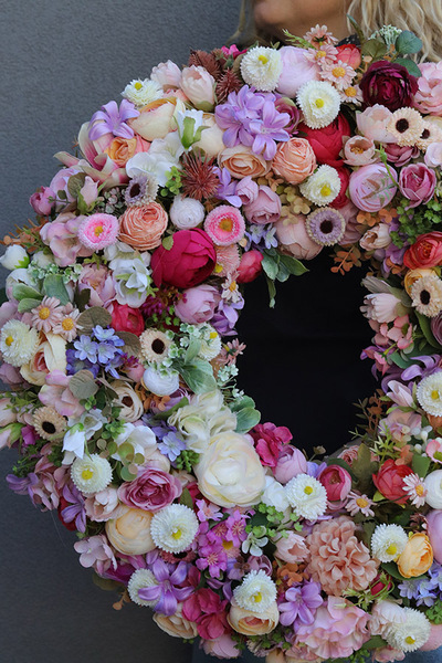 Perrasa Pink & Violet 2, bogaty kwiatowy wianek