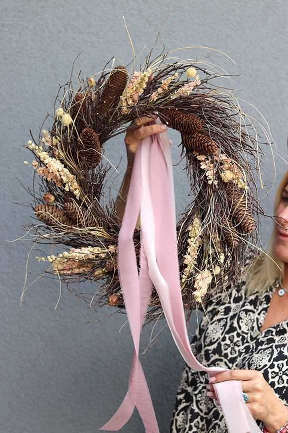 Jesienne Trawy, dekoracyjny wianek z suszem