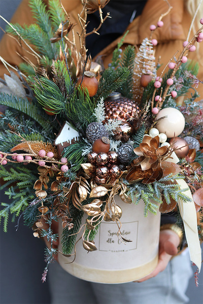 Cynamonowe Święta, flowerbox świąteczny, wys.54cm