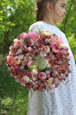 Colenia, różowy wianek dekoracyjny, śr.30cm