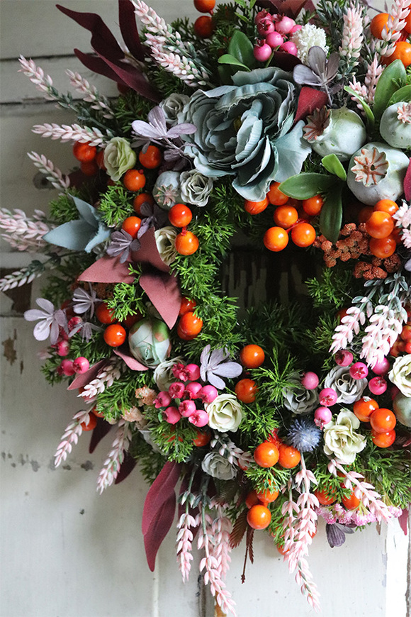 jesienny kwiatowy wianek, Sara, śr.36cm 