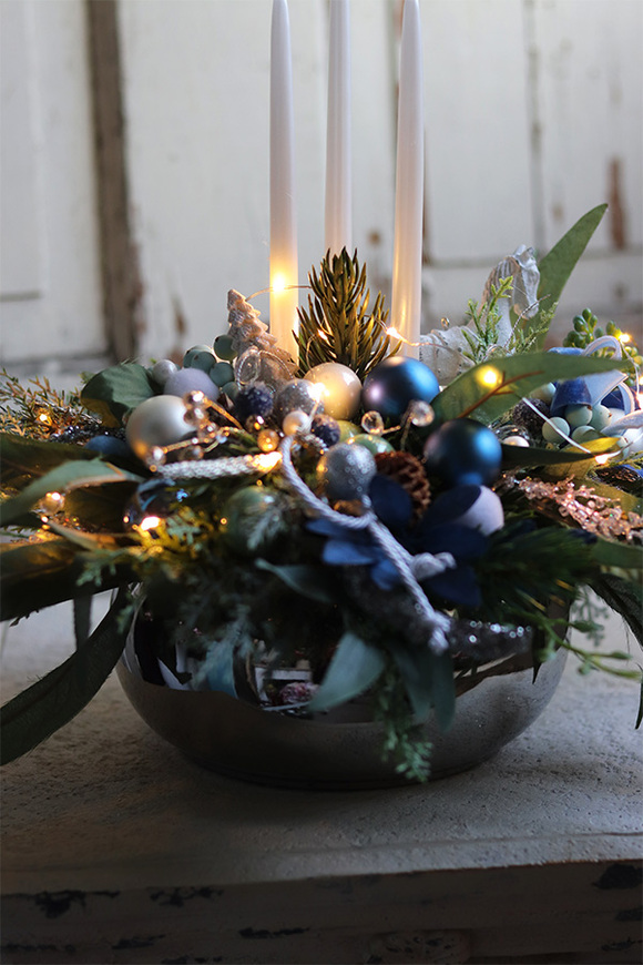 Bluesfera, zimowy stroik ze świecami, wym.33x60cm  