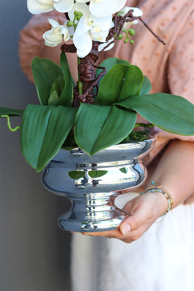 Ylena Silver, sztuczny storczyk w ceramicznym pucharze