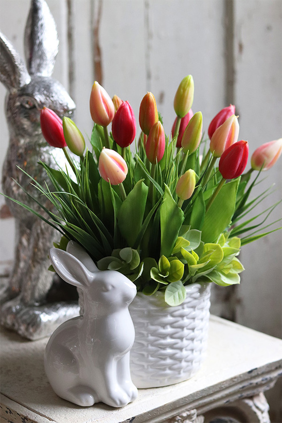 kompozycja wielkanocna z gumowymi tulipanami, Rabbit, wys.34cm