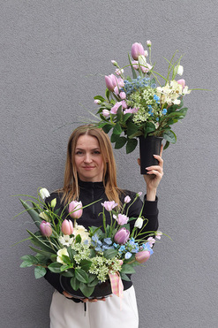 Tulippo Pink 2, komplet dekoracji nagrobnych, kompozycja+bukiet