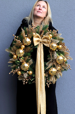 Golden Ambient, złoty świąteczny wianek z kokardą, śr.54cm