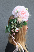 Trele Natural, kwiatowy wianek na głowę z peoniami