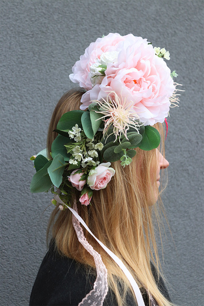 Trele Natural, kwiatowy wianek na głowę z peoniami