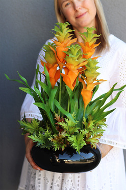 Bromelia Pomarańcz, sztuczna roślina w doniczce, wys.58cm