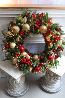 Dynastia, złoto-czerwony świąteczny wianek LED