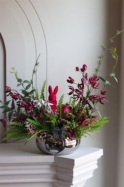 Fuksjowa Wielkanoc Silver, stroik wielkanocny w misie, wys.44cm